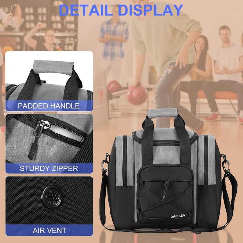 DAFISKY Bowling Ball Bag for Single Ball - Bowling Bag Tote for 1 Ball and Shoes with Padded Holder, 2 Pockets Fits Men & Women bowling Shoes Up To Mens Size 14 - Image 4
